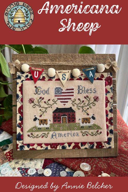 ANNIE BEEZ Folk Art "Americana Sheep" Counted Cross Stitch Pattern, Patriotic, 2026 Nashville Market Release, Chart, Pattern Only