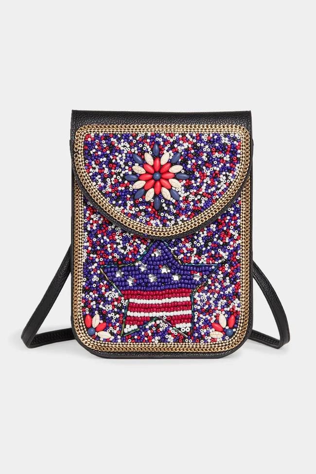 ARTISAN BEADED CROSSBODY (Or Clutch)  Bag  Gorgeous Beading  Celebrate 4th of July  Detachable Strap  Accessory Bag  7"x 5"