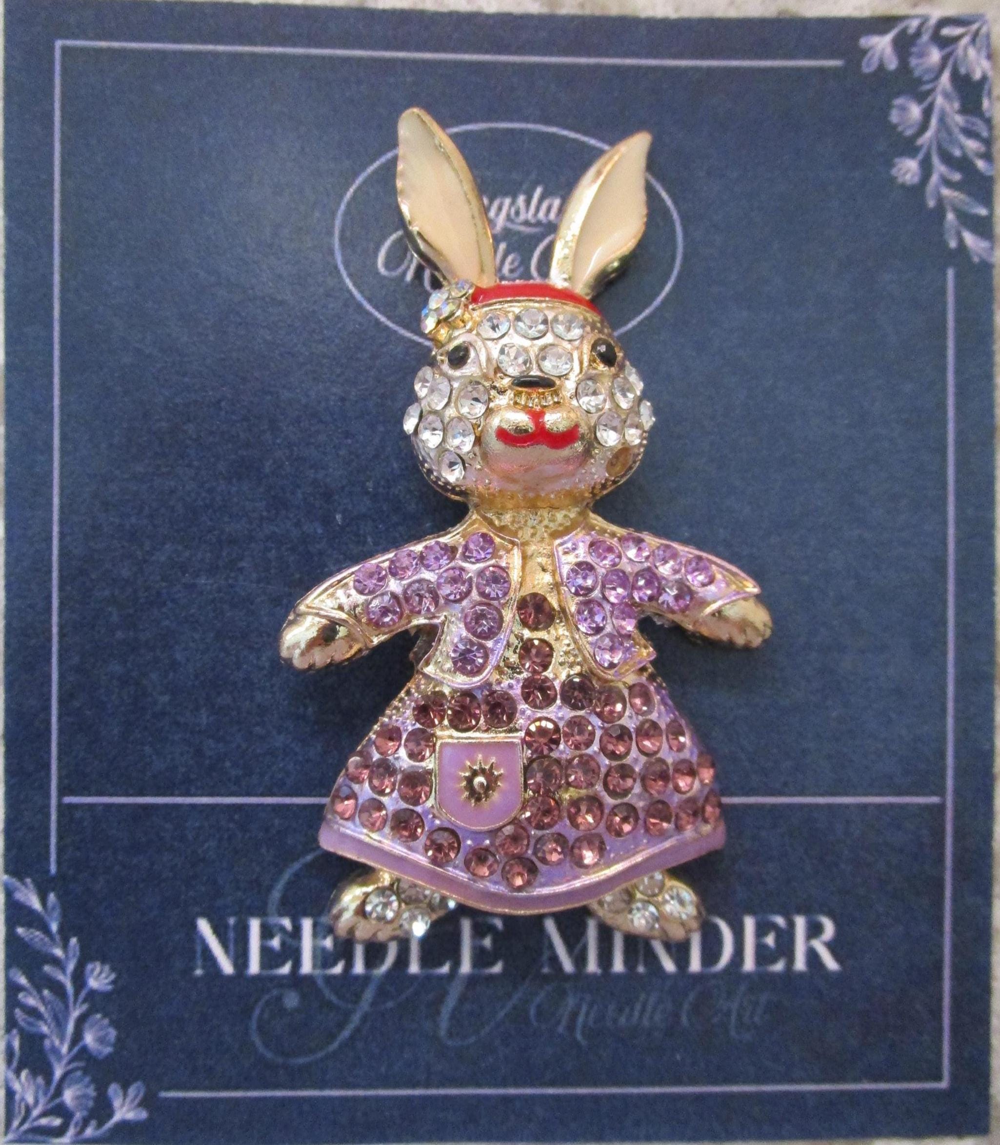 KINGSLAND NEEDLE MINDER ~ Purple Bunny Rabbit Needle Minder, Needle Dock, Needle Nanny, Crystal, Enamel, Needle Garage, Needleminder