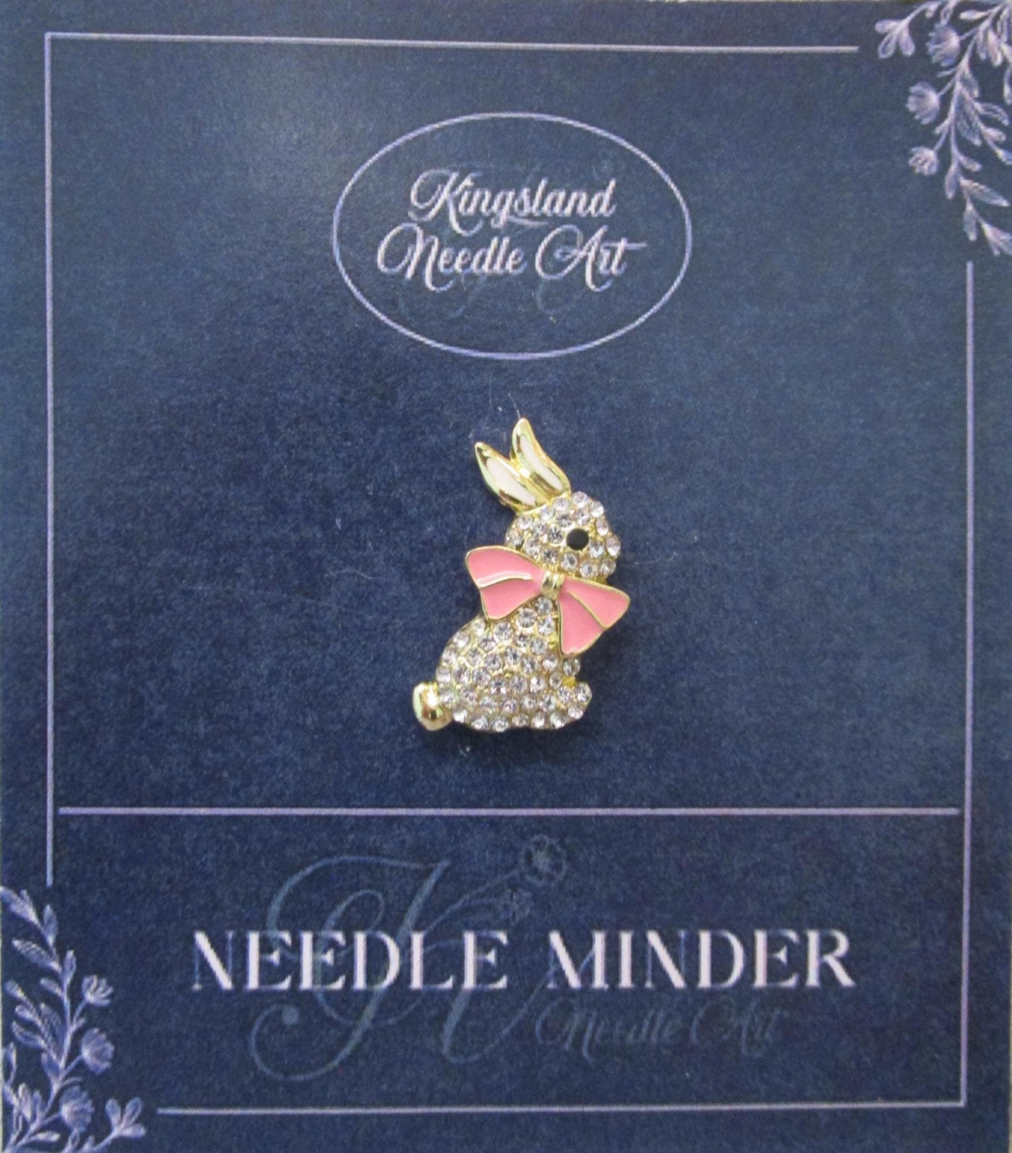 KINGSLAND NEEDLE MINDER ~ Rabbit Pink Bow Needle Minder, Needle Dock, Needle Nanny, Crystal, Enamel, Needle Garage, Needleminder