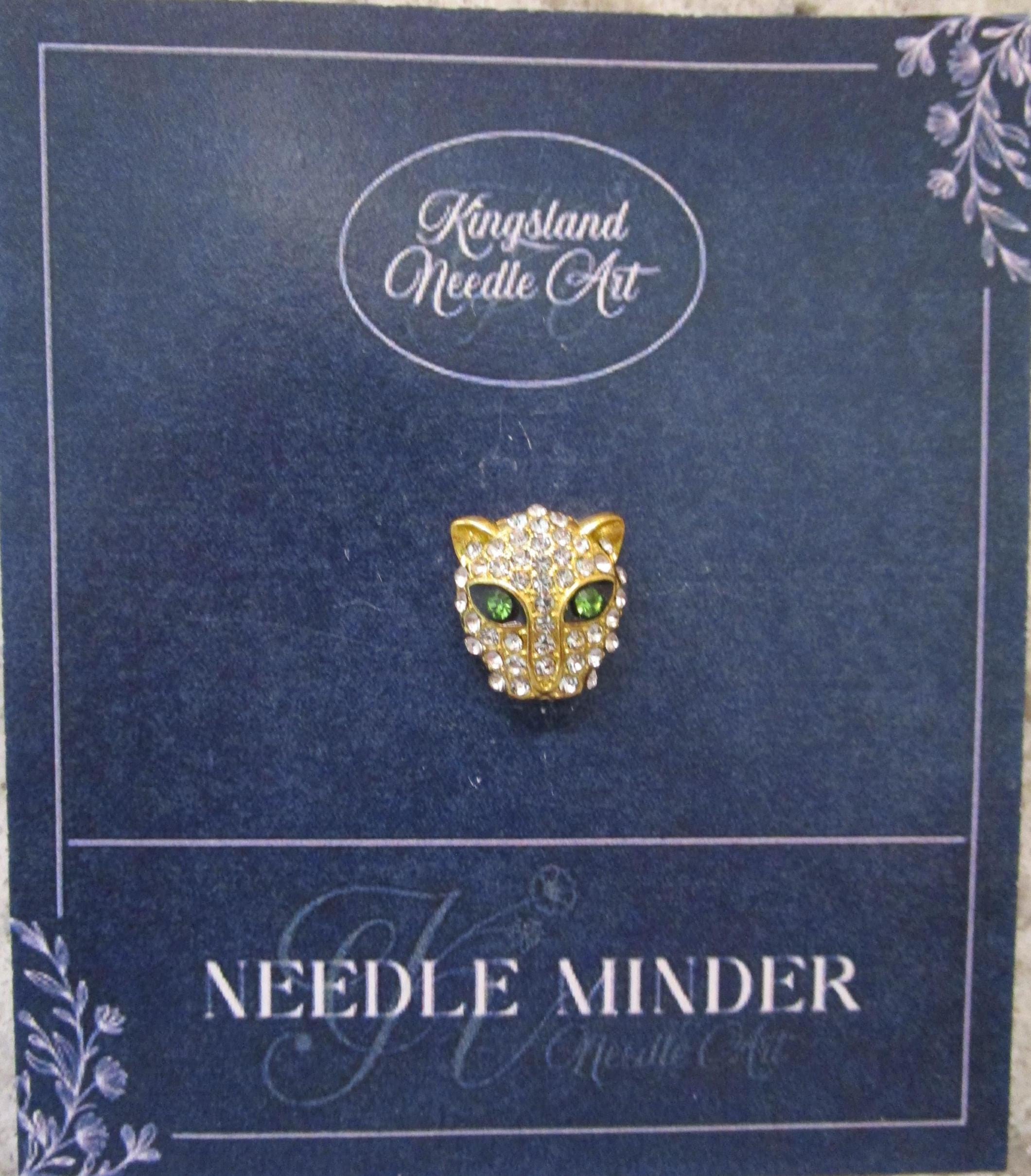 KINGSLAND NEEDLE MINDER ~ Small Green Eyed Leopard Needle Minder, Needle Dock, Canvas Magnet, Needle Garage, Needleminder