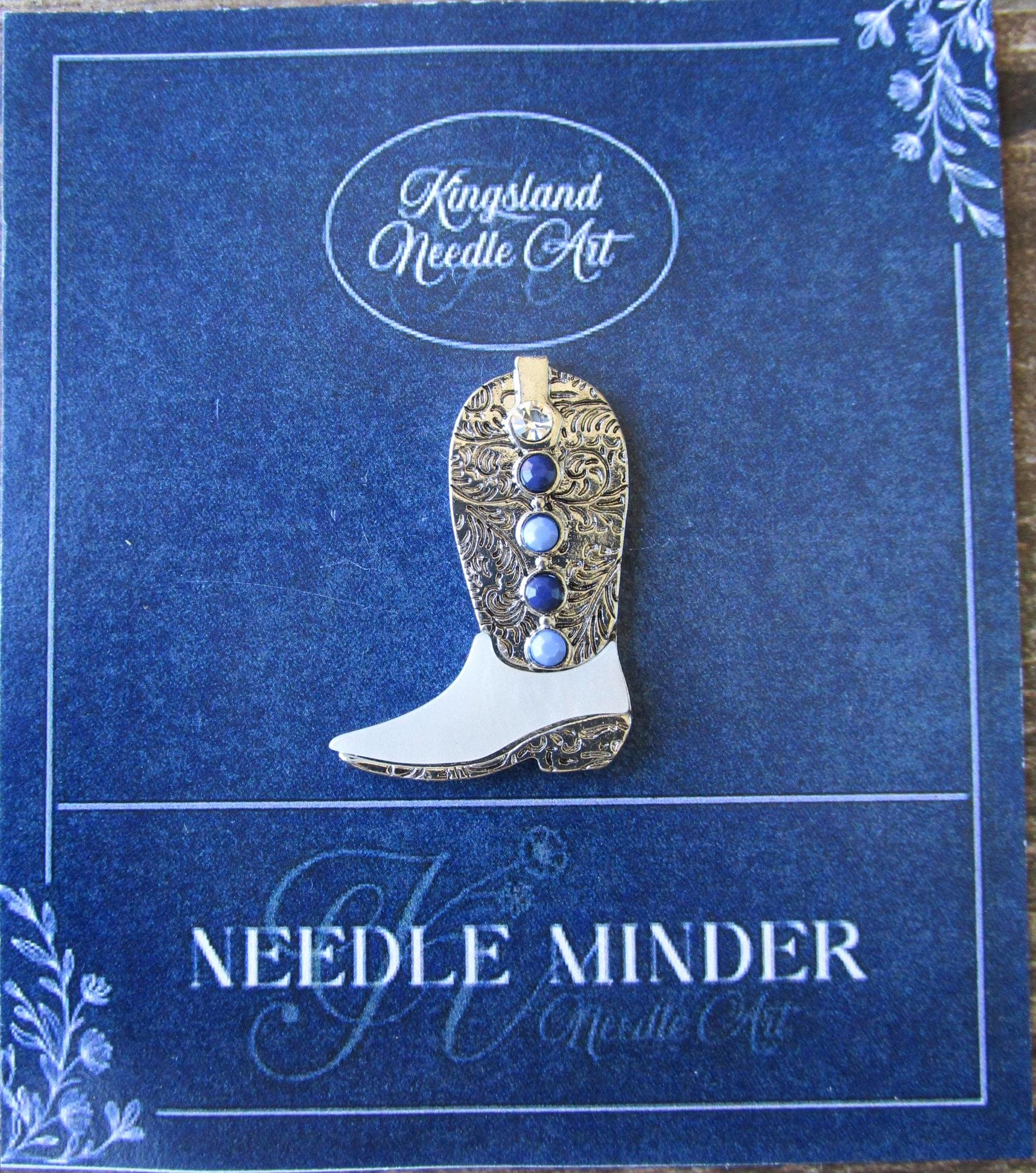 KINGSLAND NEEDLE MINDER ~ Silver & Blue Cowboy Boot Needle Minder, Needle Dock, Canvas Magnet, Needle Garage, Needleminder