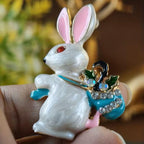KINGSLAND NEEDLE MINDER ~ Bunny Rabbit with Basket Needle Minder, Needle Dock, Enamel Magnet Needle Garage, Needleminder