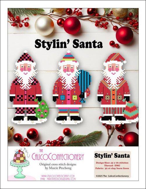 THE CALICO CONFECTIONERY "Stylin' Santa" Counted Cross Stitch Pattern, Chart, Christmas, Holidays, Pattern Only