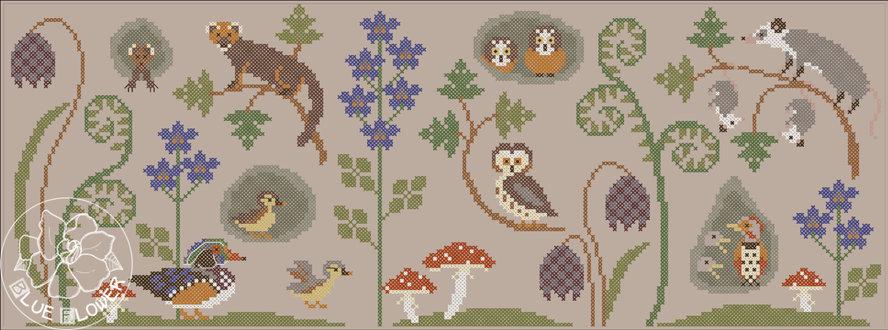 THE BLUE FLOWER "Trunk Town Spring"  Counted Cross Stitch Pattern  Jeannine McGowan, 2026 Nashville Market, Pattern Only
