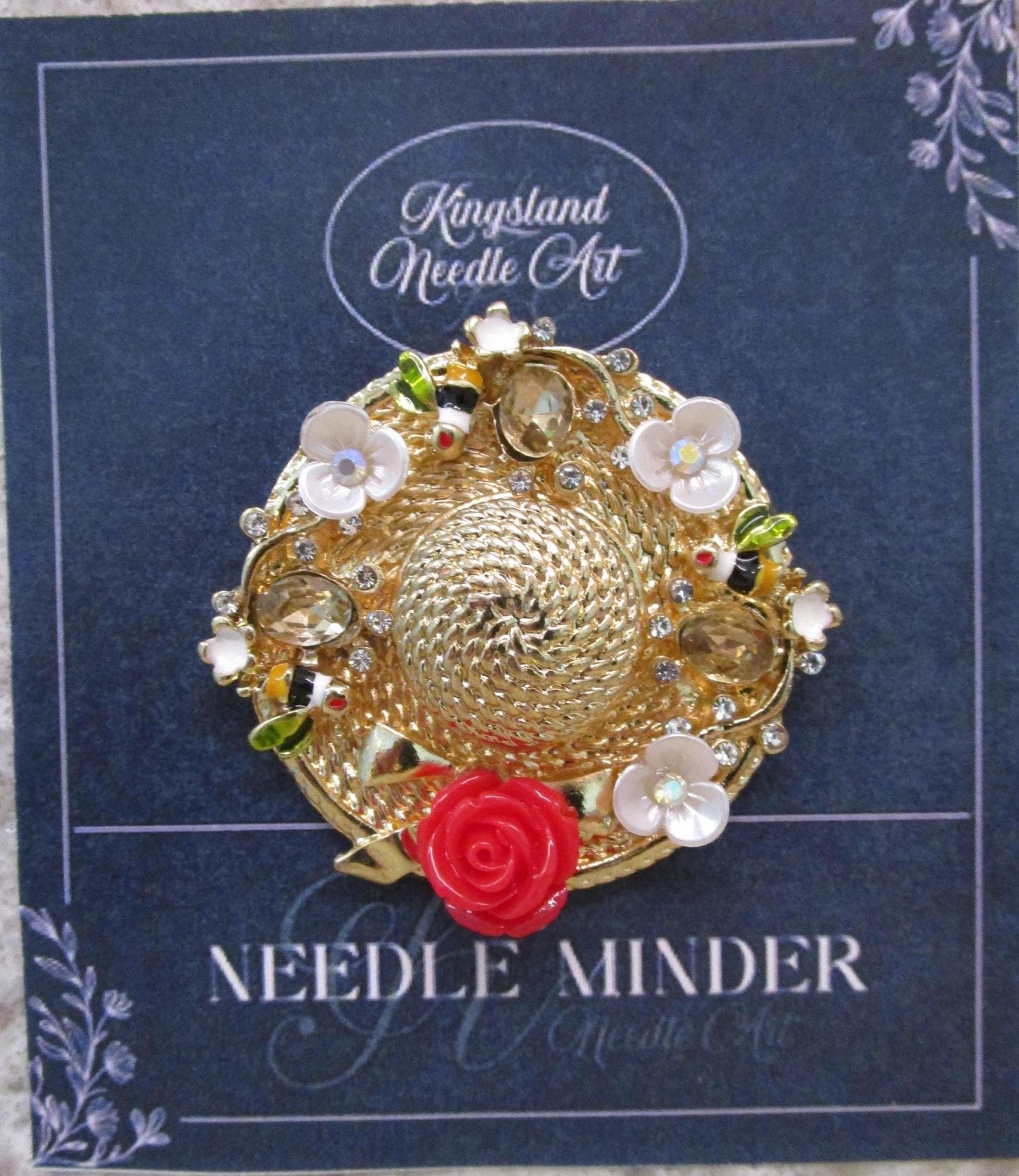 KINGSLAND NEEDLE MINDER ~ Glam Flower Hat Needle Minder, Needle Dock, Swarovski Crystal Enamel Magnet, Needle Garage, Needleminder
