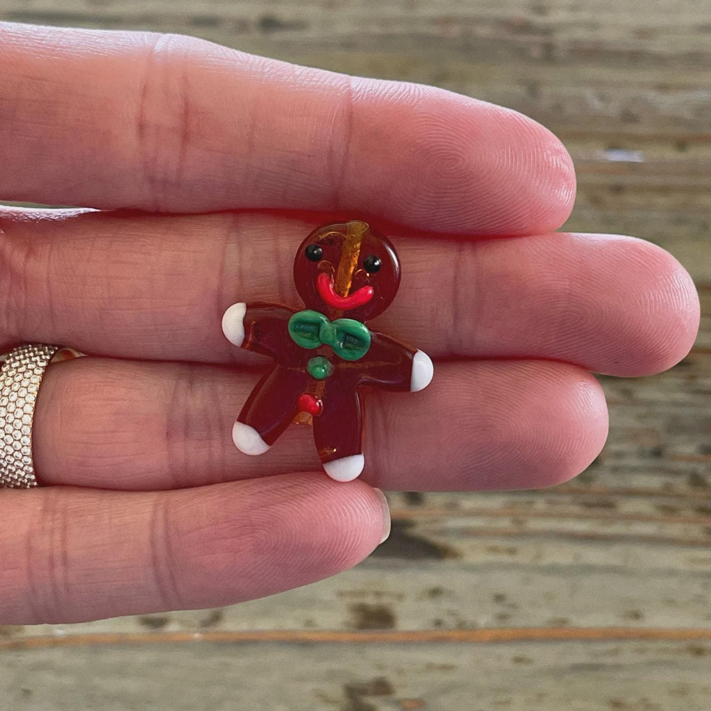 Set of 2 Lampwork Gingerbread Man Beads 28mm, Glass Gingerbread Men