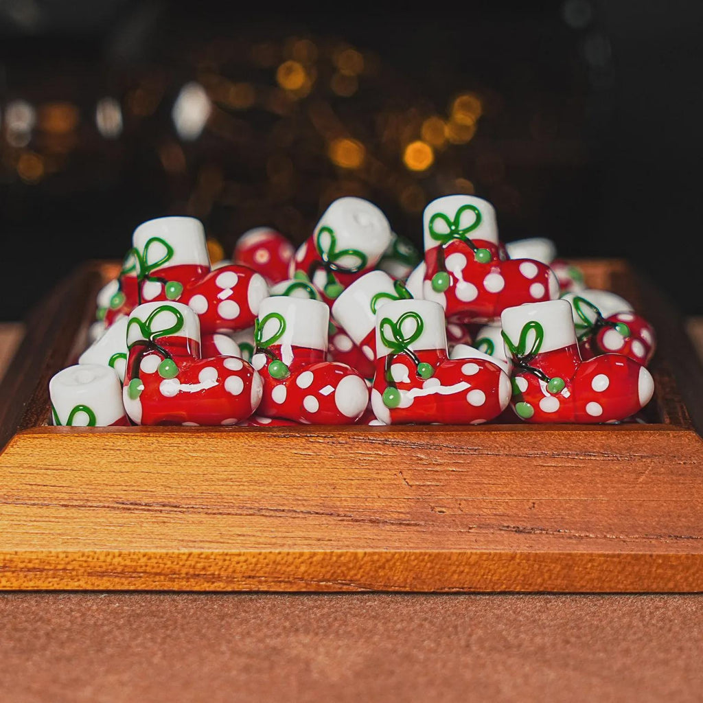 16X19MM Red Christmas Stocking Glass Beads 5 Pcs Christmas Stocking Beads Xmas Beads