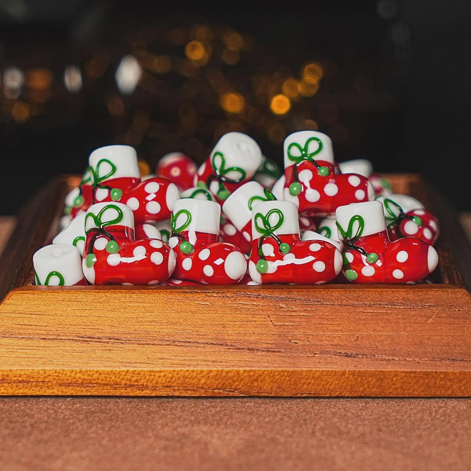 16X19MM Red Christmas Stocking Glass Beads 5 Pcs Christmas Stocking Beads Xmas Beads