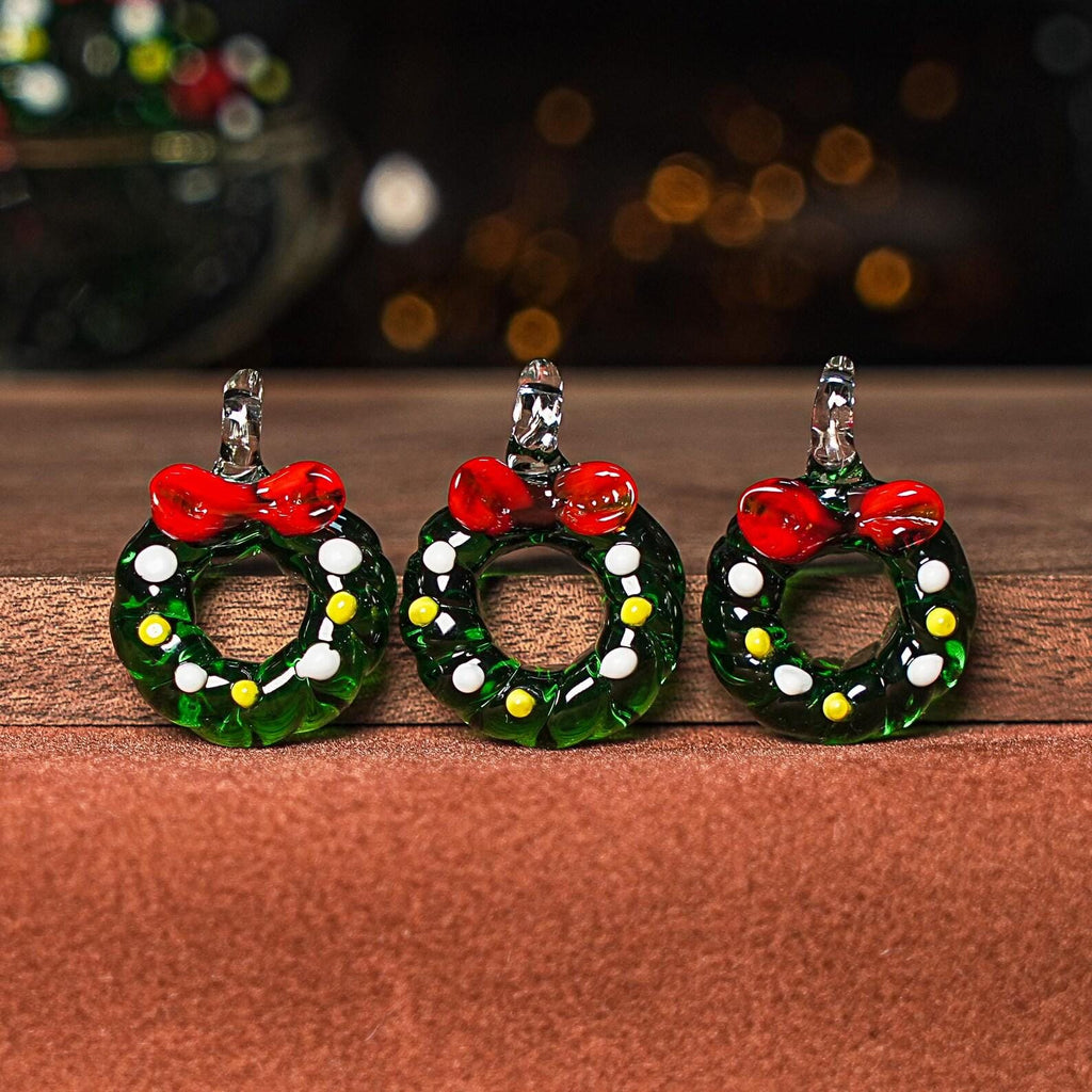 26X19MM Green Christmas Wreath Glass Beads 5 Pcs Christmas Wreath Beads Xmas Beads