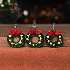 26X19MM Green Christmas Wreath Glass Beads 5 Pcs Christmas Wreath Beads Xmas Beads