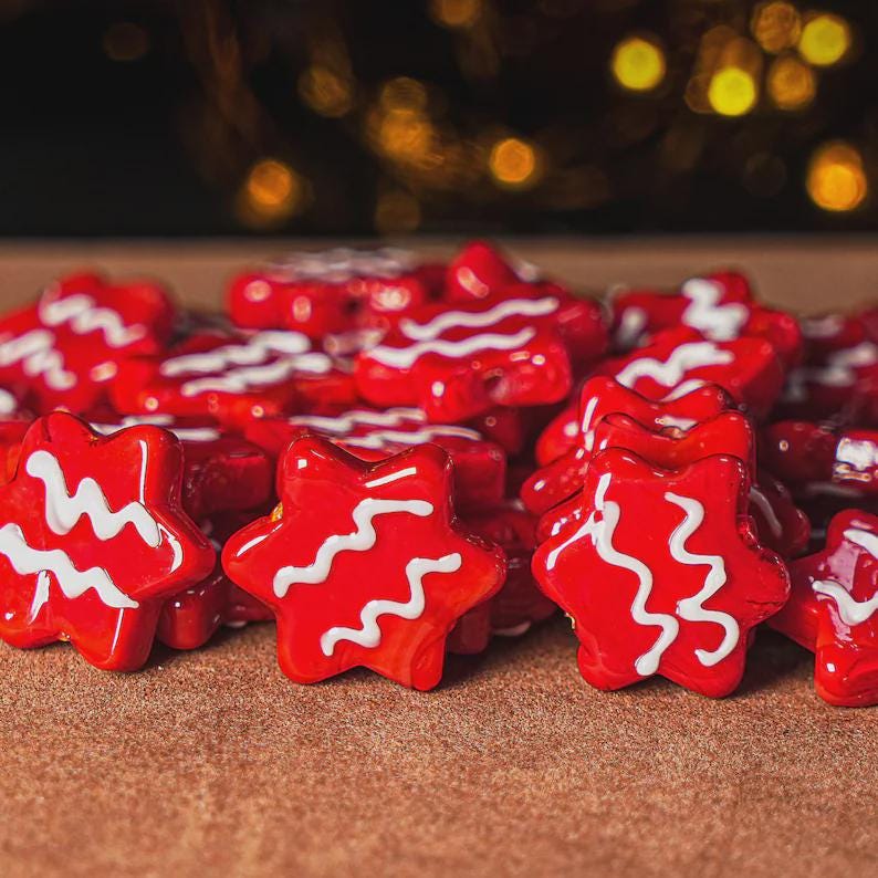 22X19MM Red Star Glass Beads 5 Pcs Star Beads Xmas Beads