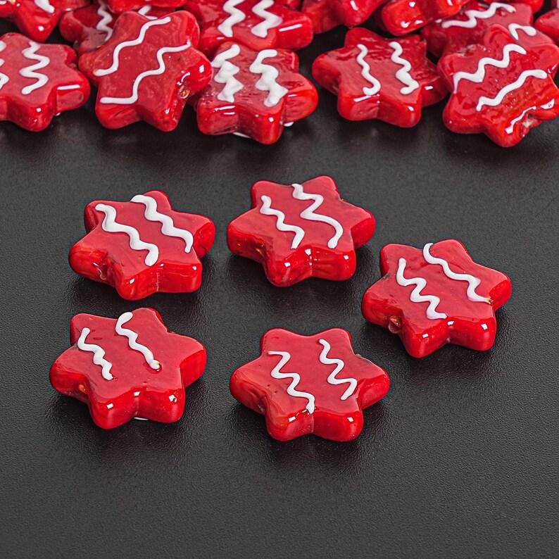 22X19MM Red Star Glass Beads 5 Pcs Star Beads Xmas Beads