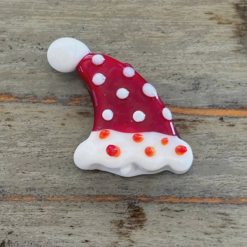Lampwork Santa Hat Bead, 1 Glass Holiday Santa Hat, Great for Garland, Christmas