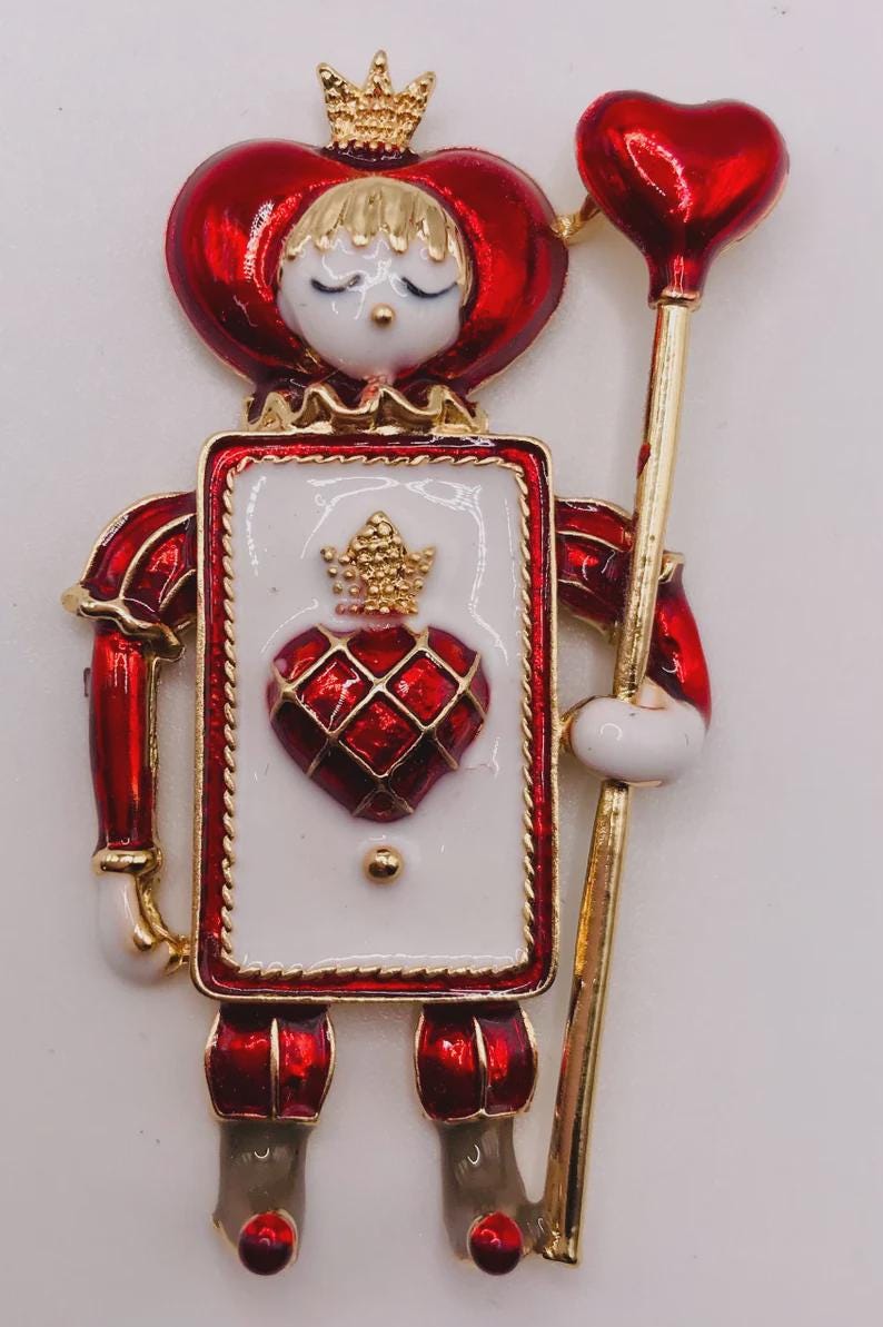 KINGSLAND NEEDLE MINDER ~ Queen of Hearts Needle Minder, Needle Dock, Enamel, Magnet Needle Garage, Needleminder