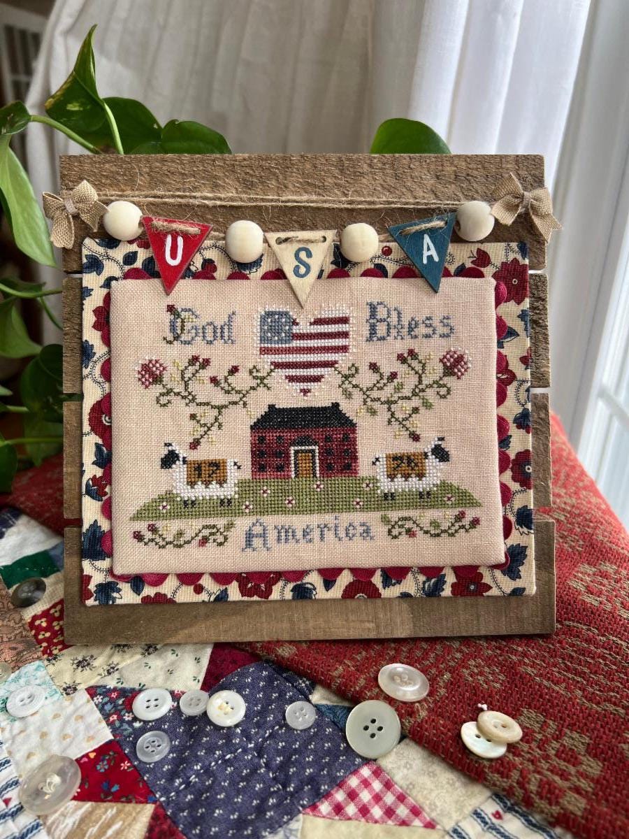 ANNIE BEEZ Folk Art "Americana Sheep" Counted Cross Stitch Pattern, Patriotic, 2026 Nashville Market Release, Chart, Pattern Only