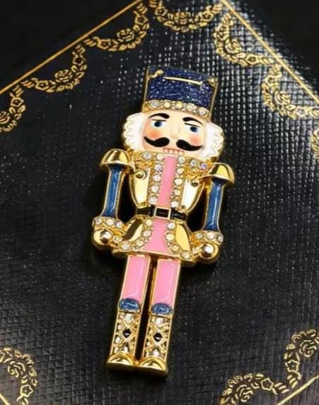 Nutcracker Needle Minder, Enamel Stitching Accessory, Crystal Embellished, Magnetic Needle Holder