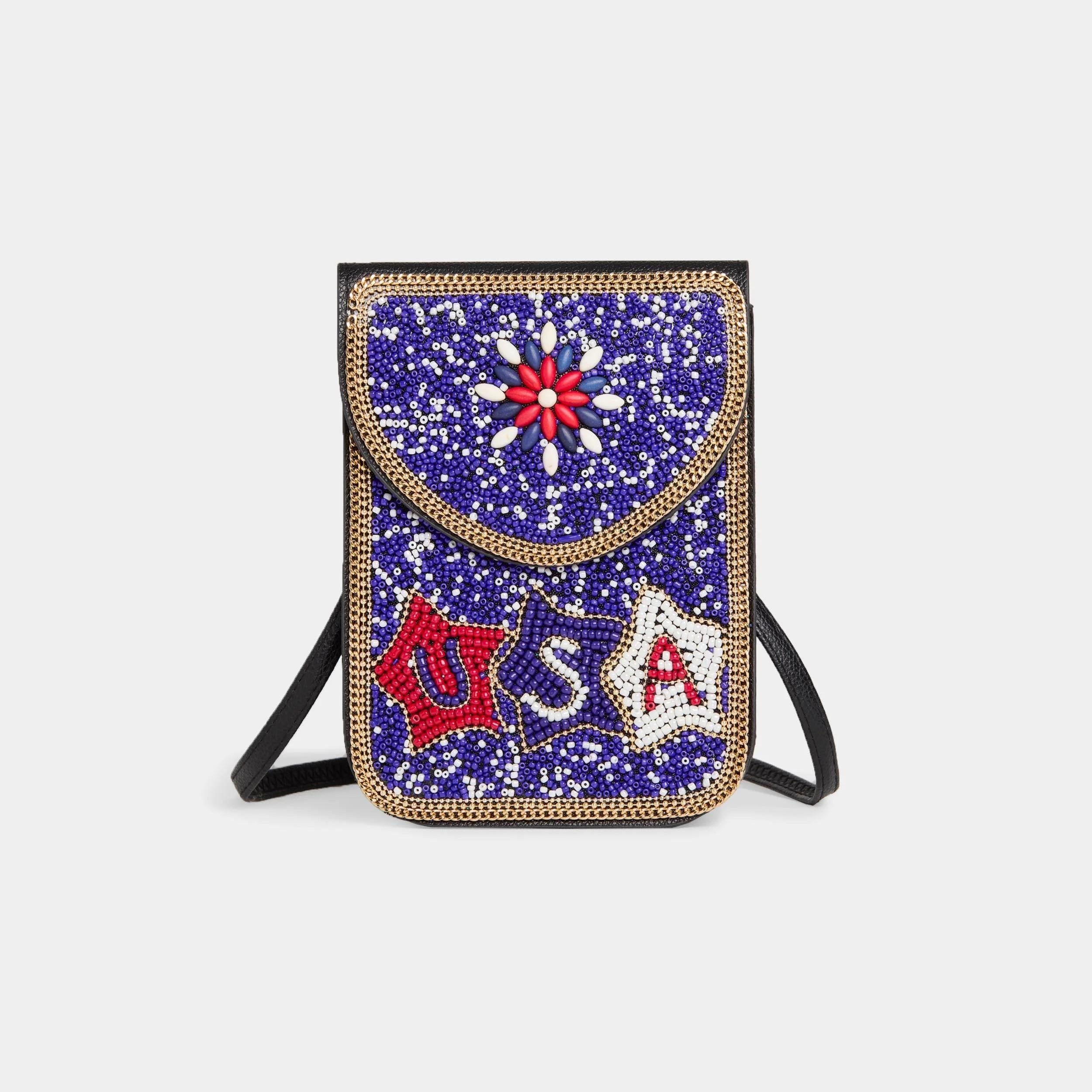 ARTISAN BEADED CROSSBODY (Or Clutch)  Bag  Gorgeous Beading  Celebrate 4th of July  Detachable Strap  Accessory Bag  7"x 5"