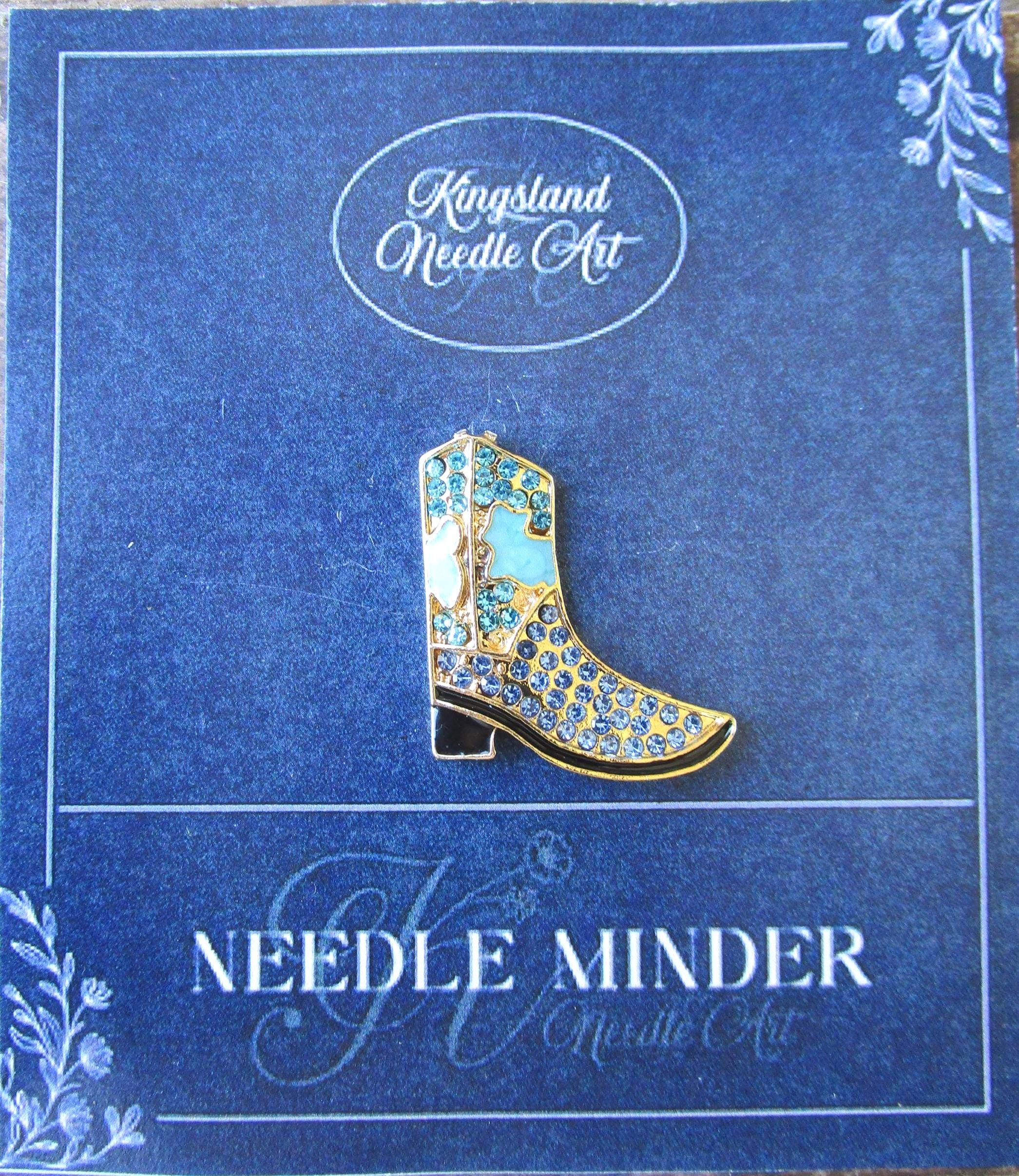 KINGSLAND NEEDLE MINDER ~ Blue Cowboy Boot Needle Minder, Needle Dock, Canvas Magnet, Needle Garage, Needleminder