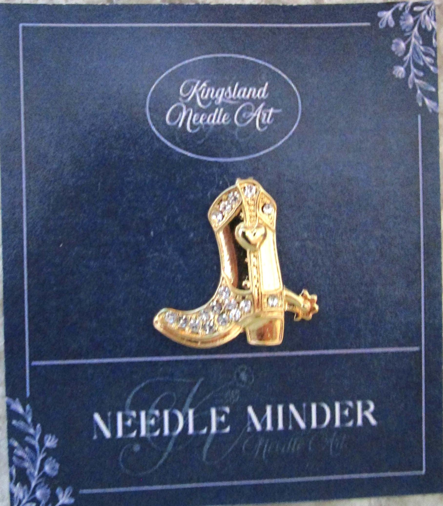 KINGSLAND NEEDLE MINDER ~ Gold Cowboy Boot Needle Minder, Needle Dock, Canvas Magnet, Needle Garage, Needleminder