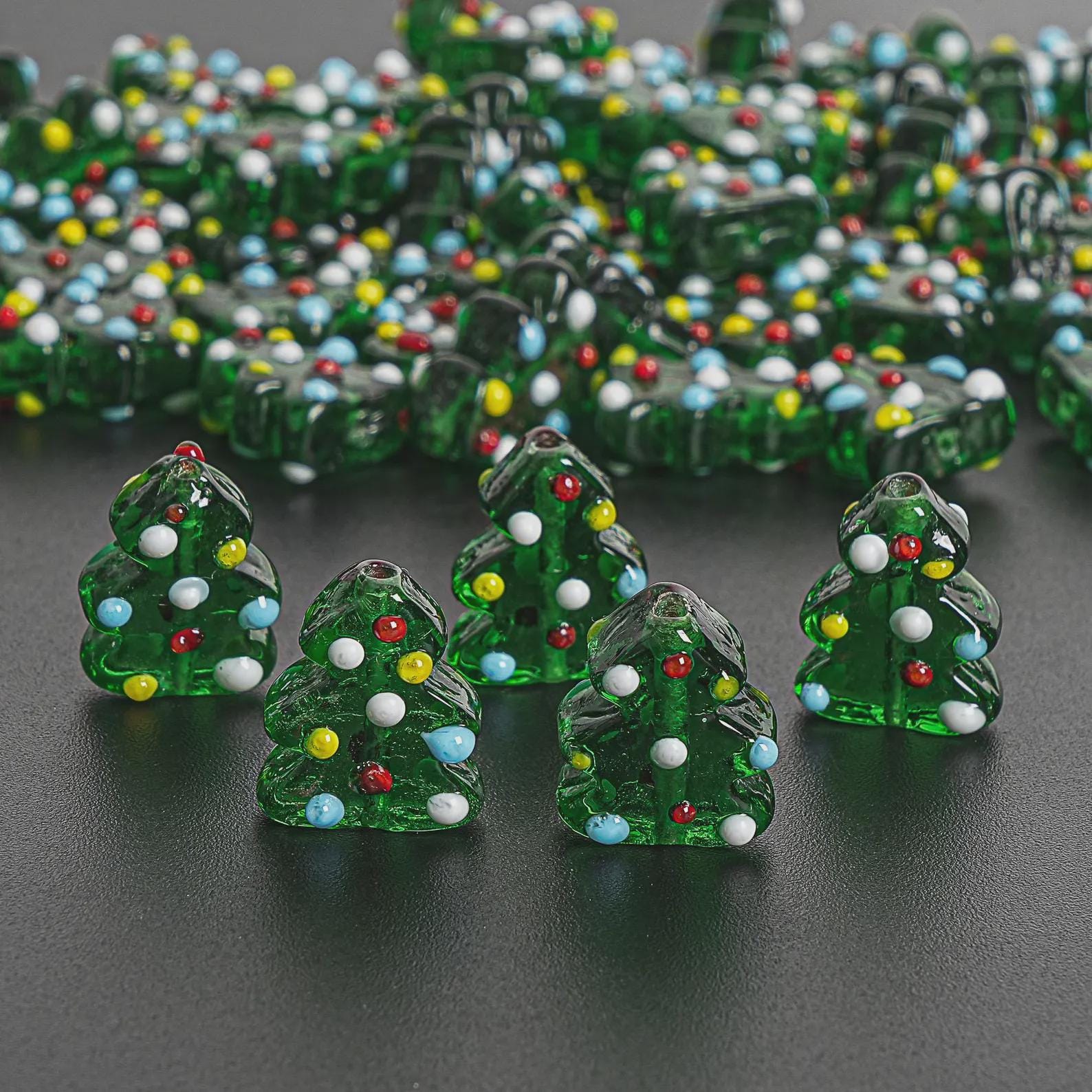 18X14MM Green Christmas Tree Glass Beads 5 Pcs Christmas Tree Beads Xmas Beads