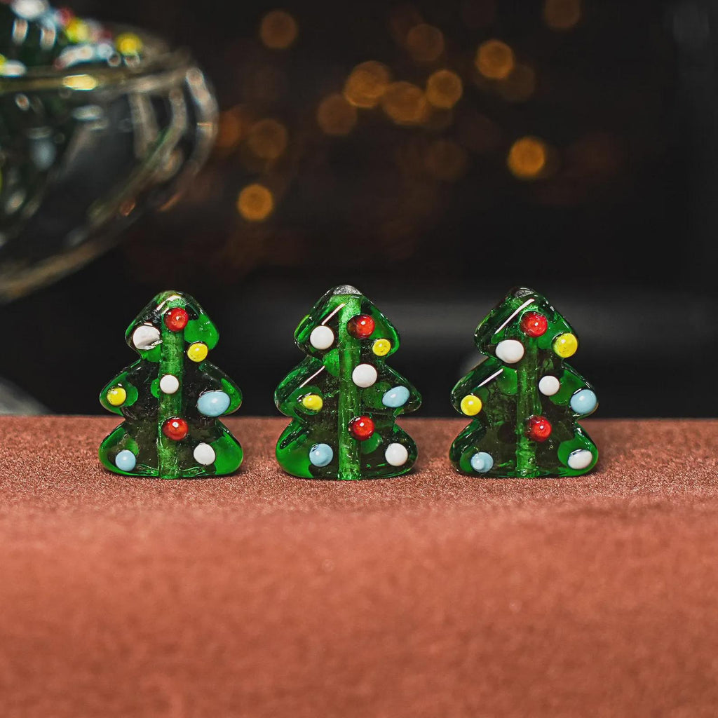 18X14MM Green Christmas Tree Glass Beads 5 Pcs Christmas Tree Beads Xmas Beads