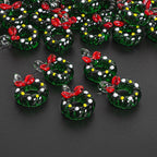 26X19MM Green Christmas Wreath Glass Beads 5 Pcs Christmas Wreath Beads Xmas Beads