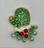 KINGSLAND NEEDLE MINDER ~ Green Snow Mitten Needle Minder, Needle Dock, Sparkling Rhinestones, Enamel Magnet, Needle Garage, Needleminder