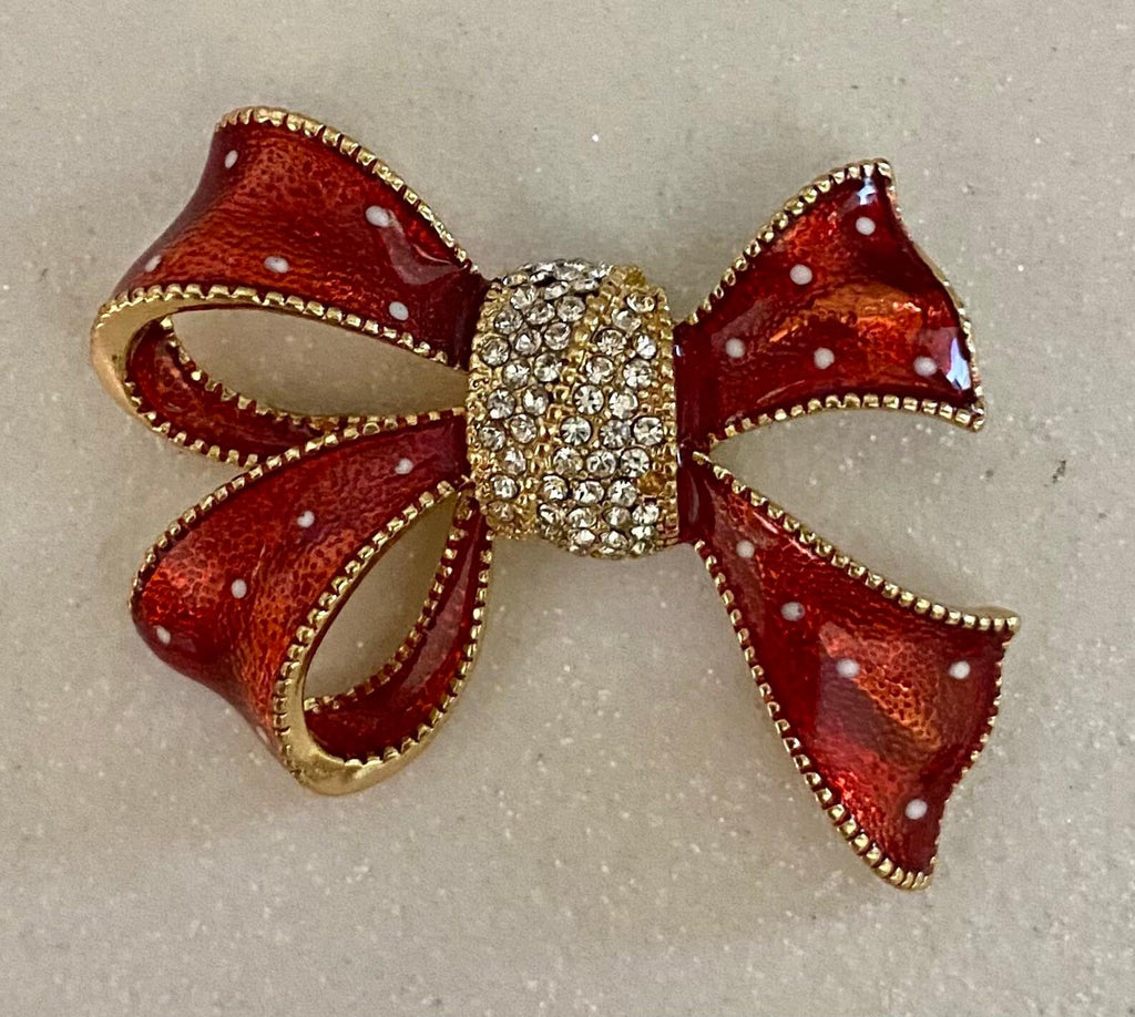 KINGSLAND NEEDLE MINDER ~ Red Polka Dot Bow Needle Minder, Needle Dock, Crystal Enamel Magnet, Needle Garage, Needleminder