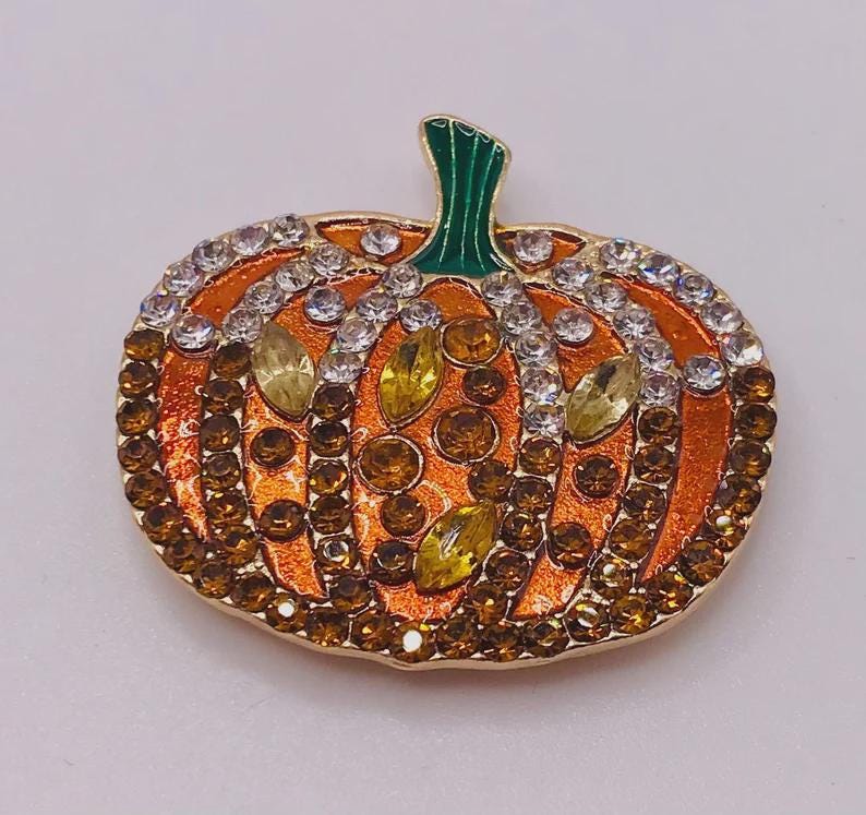 KINGSLAND NEEDLE MINDER ~ Fancy Pumpkin Needle Minder, Needle Dock, Swarovski Crystal Enamel Magnet, Needle Garage, Needleminder