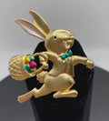 KINGSLAND NEEDLE MINDER ~ Gold Easter Rabbit Needle Minder, Gold Tone, Enamel, Needle Dock, Magnet, Needle Garage, Needleminder