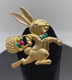KINGSLAND NEEDLE MINDER ~ Gold Easter Rabbit Needle Minder, Gold Tone, Enamel, Needle Dock, Magnet, Needle Garage, Needleminder