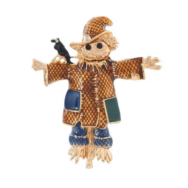 Scarecrow Needle Minder, Enamel Stitching Accessory, Crystal Embellished, Magnetic Needle Holder