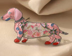 Pink Dachshund Dog Needle Minder, Enamel Stitching Accessory, Magnetic Needle Holder