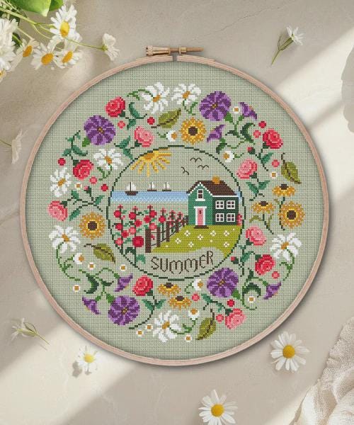 LITTLE DOVE DESIGN "Seasonal Circles Collection - Summer" Counted Cross Stitch Pattern, 2025 Needlework Marketplace Release, Pattern Only