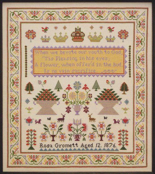 Hands Across the Sea Samplers "Rosa Gromett 1876" Counted Cross Stitch Pattern, A Reproduction Sampler, Chart, Pattern Only